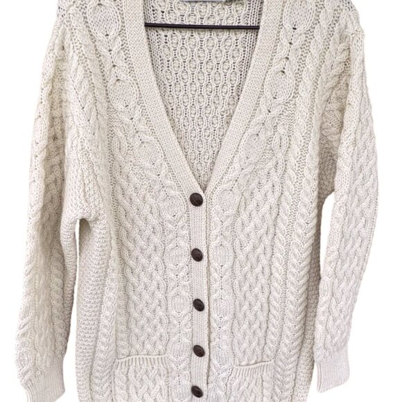 Aran Crafts XL Irish Cable Knit Cardigan Sweater 100% Merino Wool Cream - Picture 3 of 10